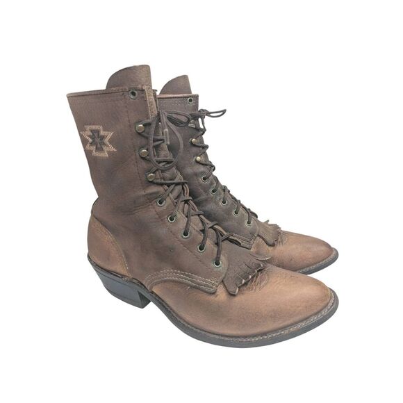 Abilene Southwestern Packer Boots Kiltie Leather Grannie Bootie Womens 7.5 Brown - Picture 1 of 7